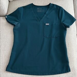 Figs Women's V-Neck Top in Dark Teal